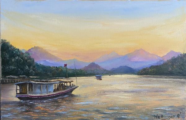 Napnyugta a Mekong folyón (40x60 cm)<br/>Olaj vászon<br/>A kép: 110 000 Ft<br/><br/><button onclick='sendEmail()' style='background-color: #333; color: white; border: none; padding: 10px 20px; text-align: center; text-decoration: none; display: inline-block; font-size: 16px; margin: 4px 2px; cursor: pointer;'>Kapcsolatfelvétel</button>