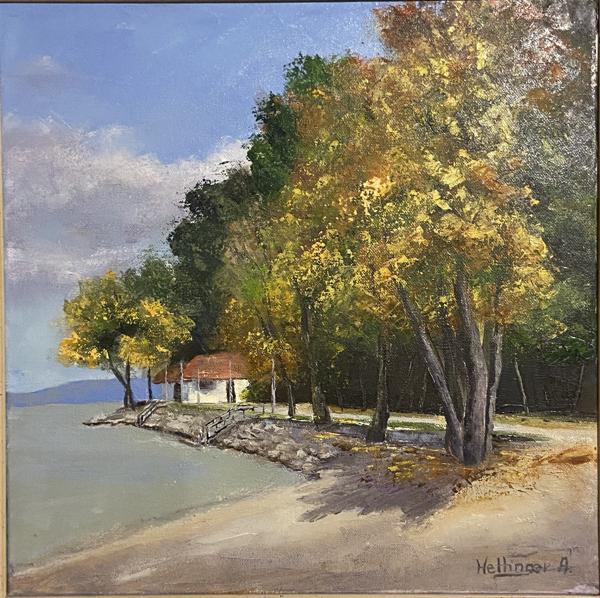 Őszi part (40x40 cm)<br/>Olaj, vászon<br/>A kép: 60 000 Ft<br/><br/><button onclick='sendEmail()' style='background-color: #333; color: white; border: none; padding: 10px 20px; text-align: center; text-decoration: none; display: inline-block; font-size: 16px; margin: 4px 2px; cursor: pointer;'>Kapcsolatfelvétel</button>