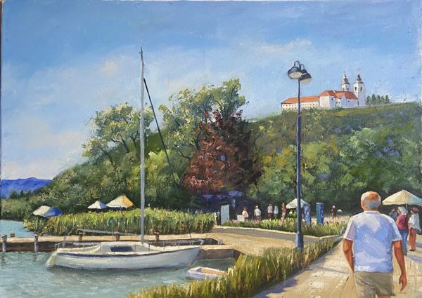 Kirándulás Tihanyba (50x70 cm)<br/>Olaj, vászon<br/>A kép: 120 000 Ft<br/><br/><button onclick='sendEmail()' style='background-color: #333; color: white; border: none; padding: 10px 20px; text-align: center; text-decoration: none; display: inline-block; font-size: 16px; margin: 4px 2px; cursor: pointer;'>Kapcsolatfelvétel</button>